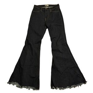 Judy Blue High Waist Flare Jeans Dark Wash Raw Hem Size 7/28 Style 8396